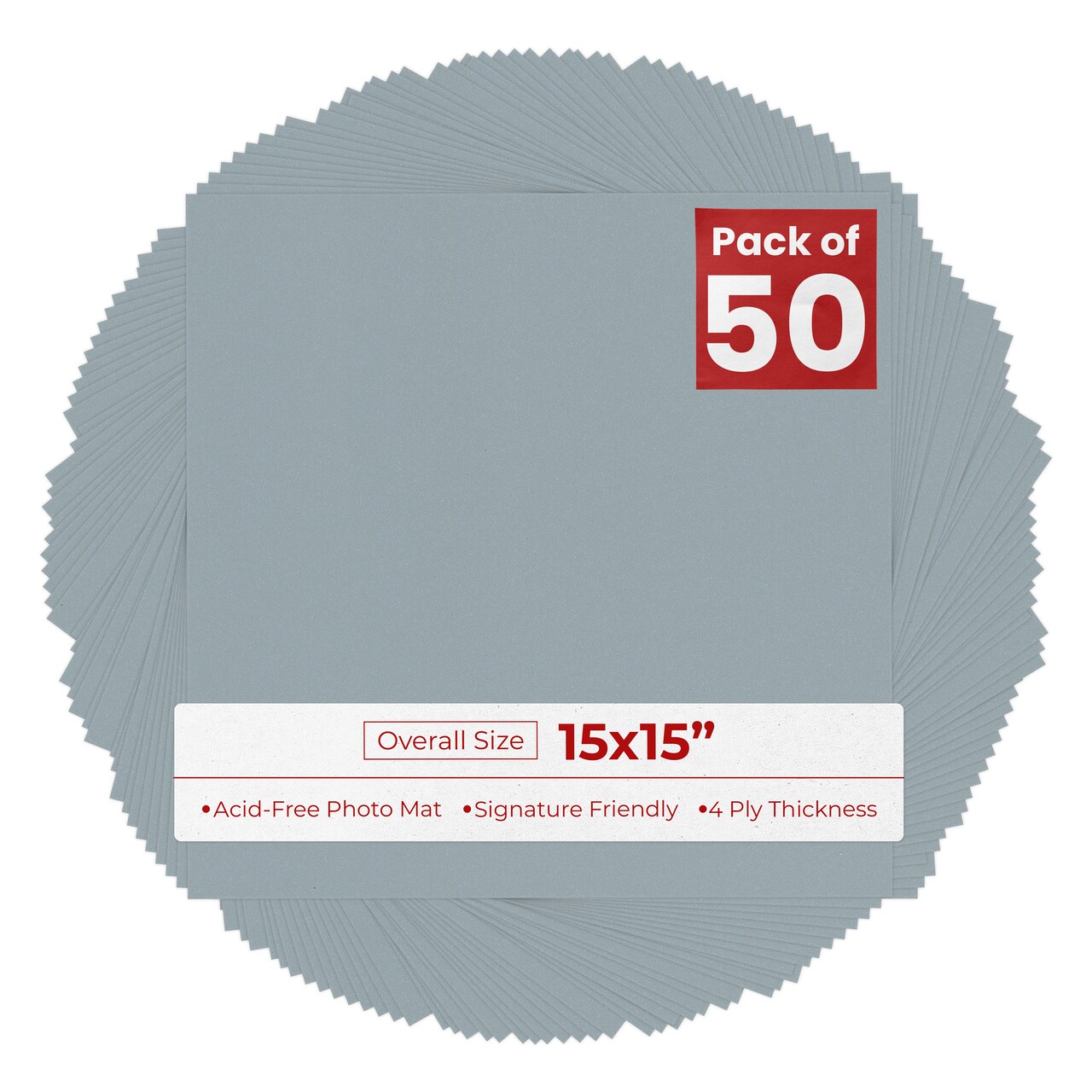 Metallic Silver 15x15 Uncut Mat Board - Blank Sheets, No Opening